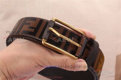 AAA Replica Cheap Fendi Coffee Leather Belt - Yellow Gold Buckle 